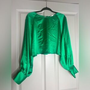 Green Satin Long sleeve crop top